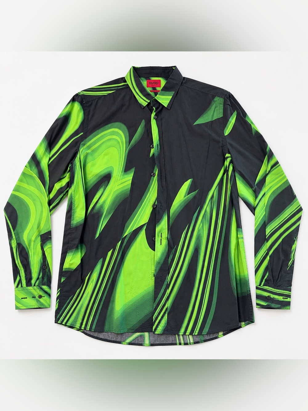 HUGO Abstract Print Button Down in Black & Green